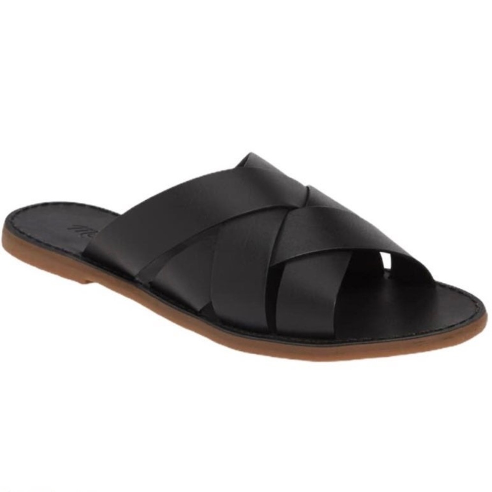 New Madewell black leather slide sandals size 8